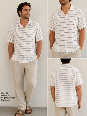 Lucky Brand Linen Blend Striped Button Up Shirt Men’s XL Coastal Beach Resort